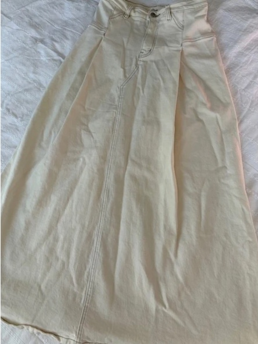 Cream High-Waist Maxi Skirt with Panel Seams